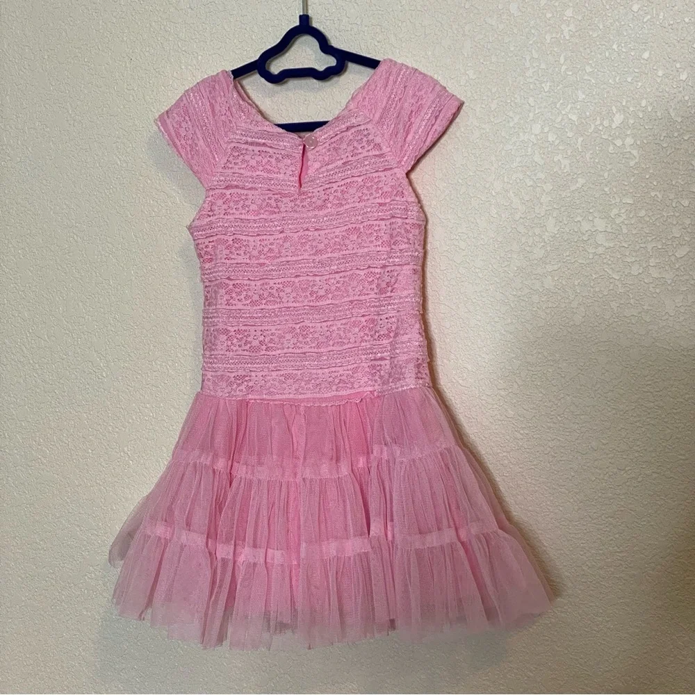Jona Michelle Pink Dress. Knit Lace‎ Top With Layered Pink Tulle Size 2T